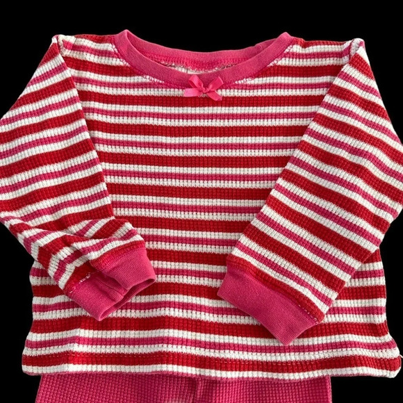 Vintage Gymboree Baby Girls XS 2 Piece Set Thermal Knit Top Pants Striped Pink - Picture 4 of 5